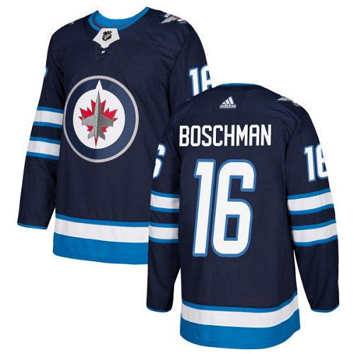 Adidas Men Winnipeg  Jets #16 Laurie Boschman Navy Blue Home Authentic Stitched NHL Jersey